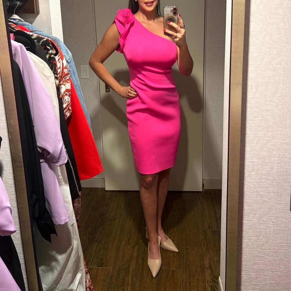 Eliza J Hot Pink One Shoulder Scuba Dress Size 8